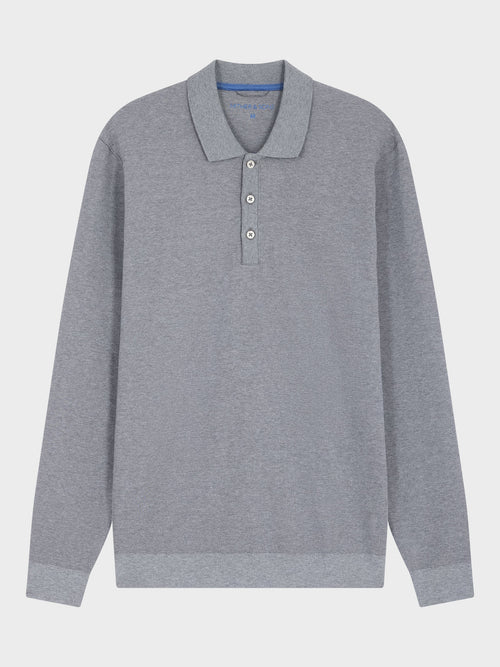 Polo manches longues slim en coton gris - 1 - Father & Sons   - 12 