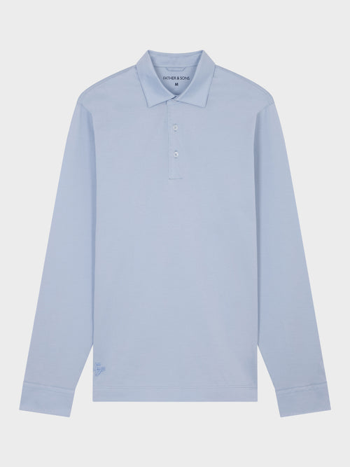 Polo manches longues slim en coton bleu ciel - Father & Sons   - 4 