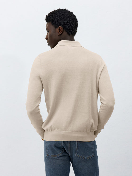 Polo manches longues Slim en maille coton et soie beige - 2 - Father & Sons   - 18 