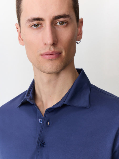 Polo manches longues slim en coton bleu indigo - Father & Sons   - 3 
