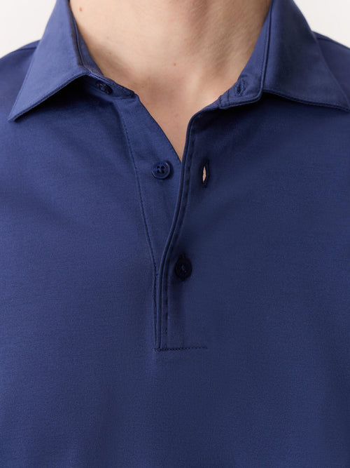 Polo manches longues slim en coton bleu indigo - Father & Sons   - 4 
