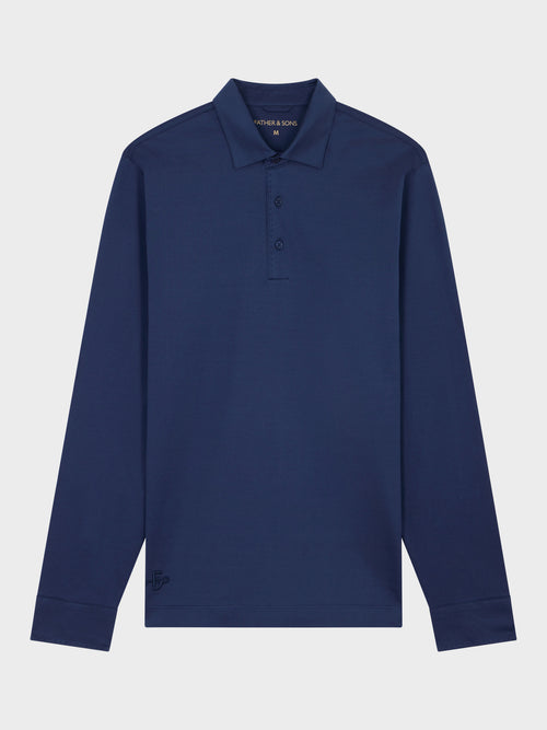 Polo manches longues slim en coton bleu indigo - Father & Sons   - 5 