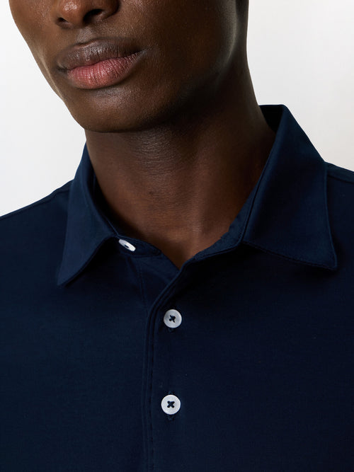 Polo manches longues slim en coton bleu marine - Father & Sons   - 3 