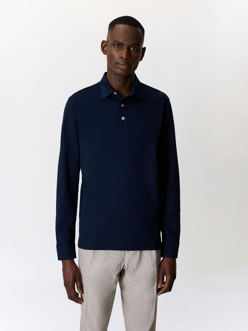 Polo manches longues slim en coton bleu marine - 1 - Father & Sons   - 2 