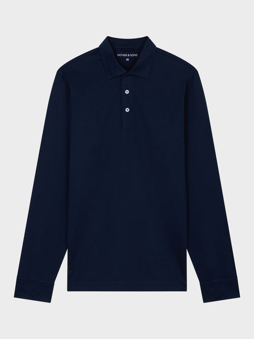 Polo manches longues slim en coton bleu marine - Father & Sons   - 4 