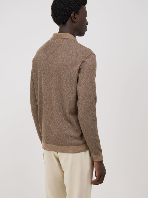 Polo manches longues Slim en coton marron - 2 - Father & Sons   - 7 