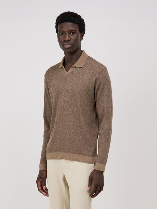 Polo manches longues Slim en coton marron - 1 - Father & Sons   - 7 