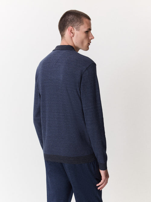 Polo manches longues slim en coton bleu indigo - 2 - Father & Sons   - 11 
