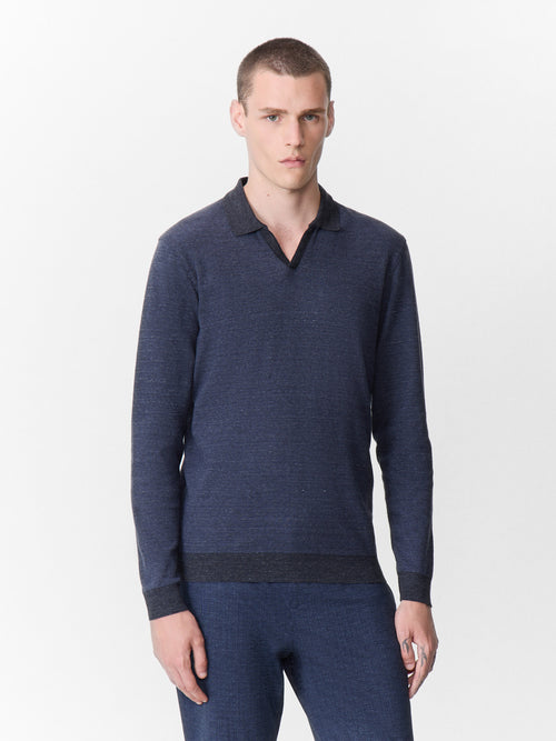Polo manches longues slim en coton bleu indigo - 1 - Father & Sons   - 11 