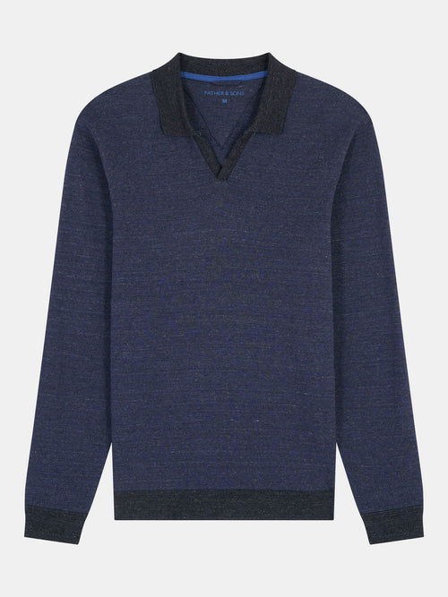 Polo manches longues slim en coton bleu indigo - Father & Sons   - 5 