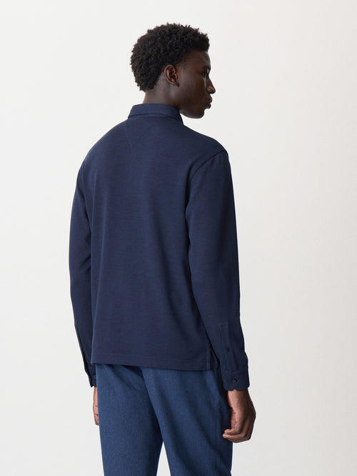Polo manches longues slim en coton mélangé bleu indigo - 2 - Father & Sons   - 14 