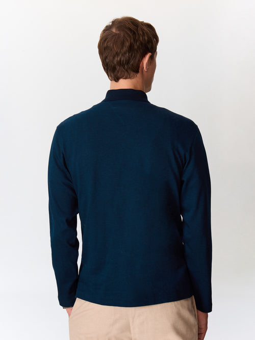 Polo manches longues regular en coton bleu indigo - 2 - Father & Sons   - 1 