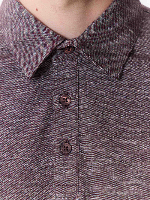 Polo manches longues slim en coton bordeaux chiné - Father & Sons   - 3 