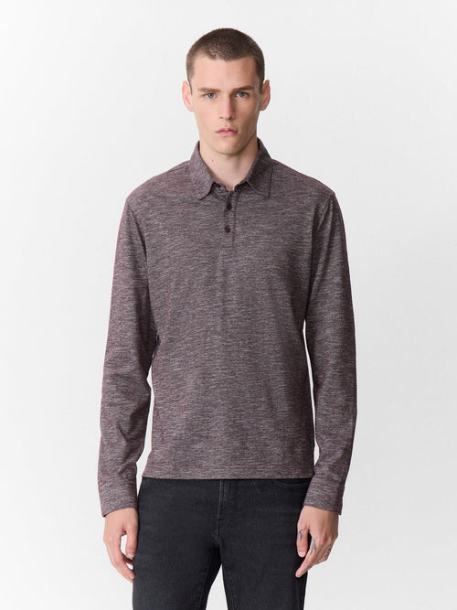 Polo manches longues slim en coton bordeaux chiné - 1 - Father & Sons   - 17 