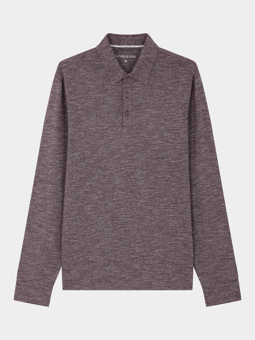Polo manches longues slim en coton bordeaux chiné - Father & Sons   - 4 