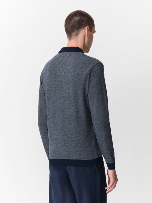 Polo manches longues slim en coton mélangé bleu marine - 2 - Father & Sons   - 10 