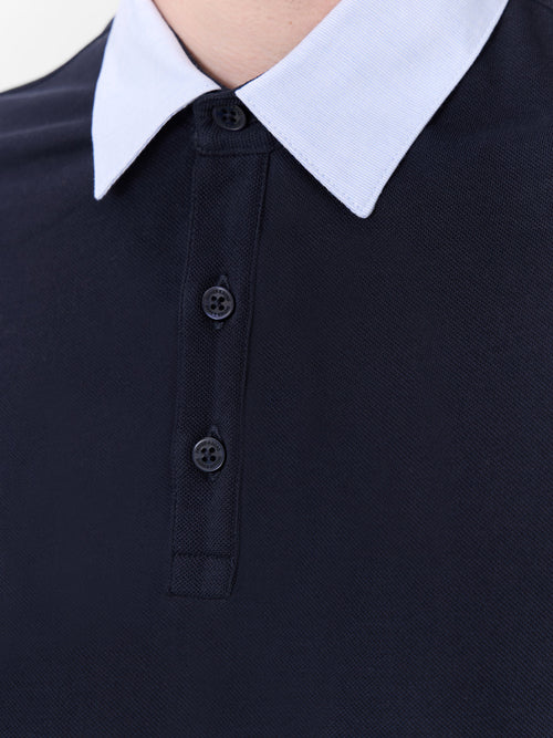 Polo manches longues slim en coton bleu marine - Father & Sons   - 3 