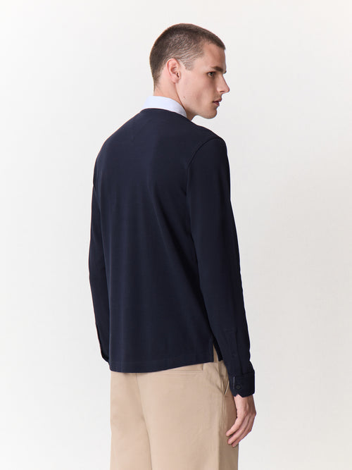 Polo manches longues slim en coton bleu marine - 2 - Father & Sons   - 18 