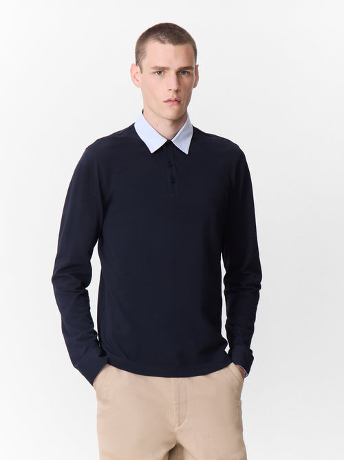 Polo manches longues slim en coton bleu marine - 1 - Father & Sons   - 18 