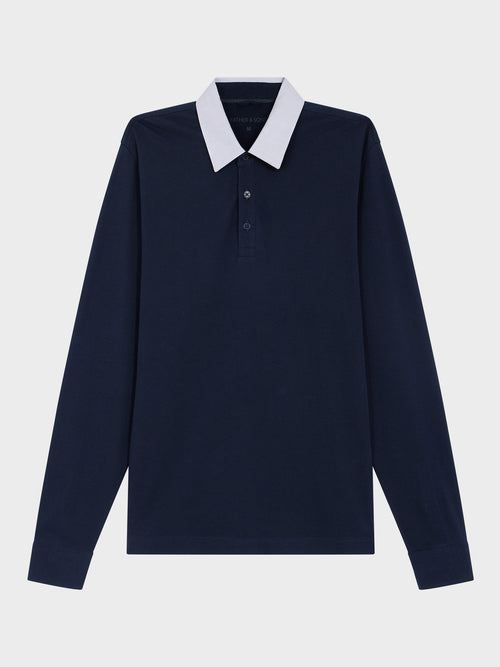 Polo manches longues slim en coton bleu marine - Father & Sons   - 4 
