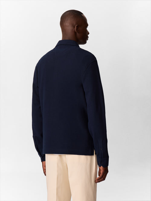 Polo manches longues regular en coton bleu marine - 2 - Father & Sons   - 5 