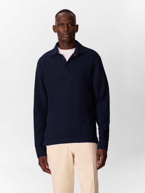 Polo manches longues regular en coton bleu marine - 1 - Father & Sons   - 5 
