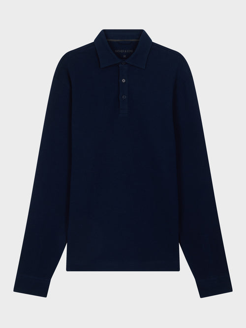 Polo manches longues regular en coton bleu marine - Father & Sons   - 1 