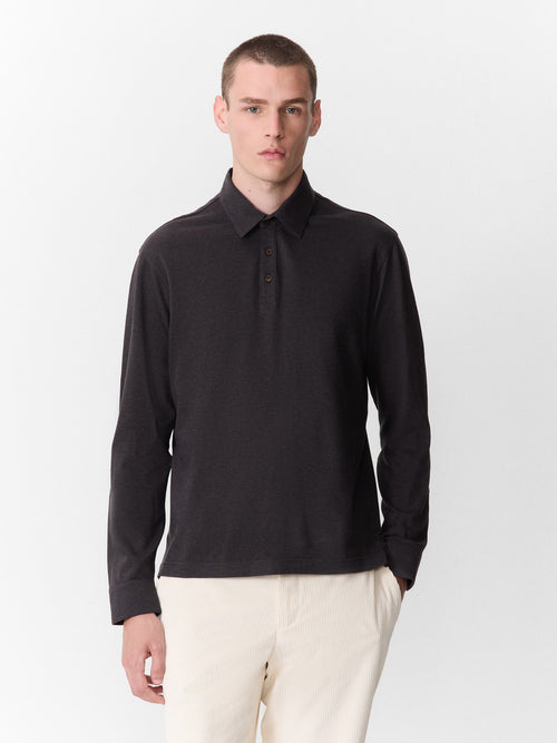 Polo manches longues slim en coton marron - 1 - Father & Sons   - 15 