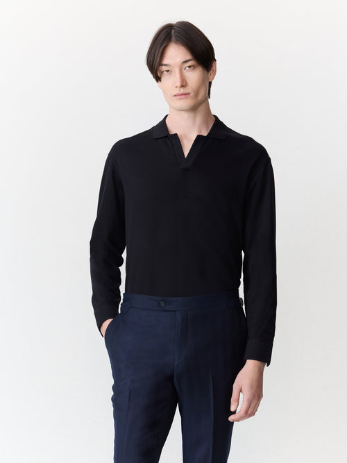 Polo manches longues slim en coton noir - Father & Sons   - 1 