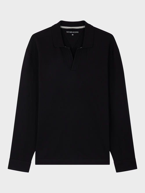 Polo manches longues slim en coton noir - Father & Sons   - 4 