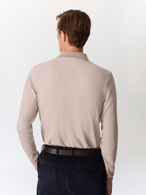 Polo manches longues regular en coton mélangé marron - Father & Sons   - 2 