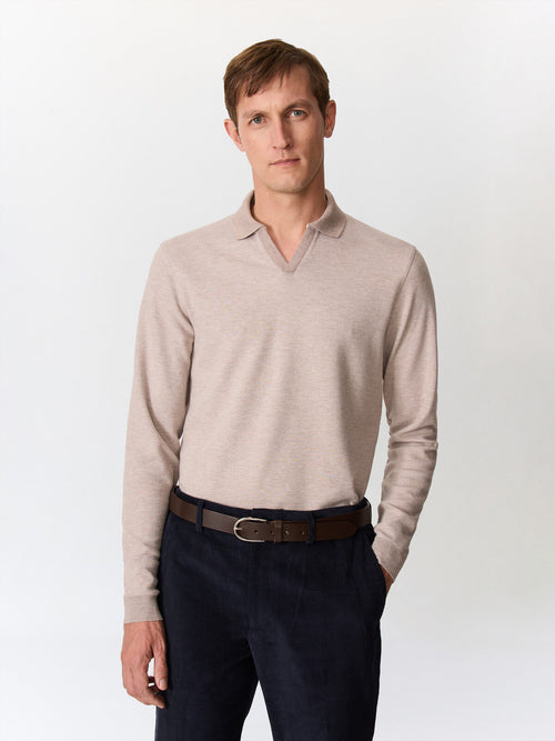 Polo manches longues regular en coton mélangé marron - Father & Sons   - 1 
