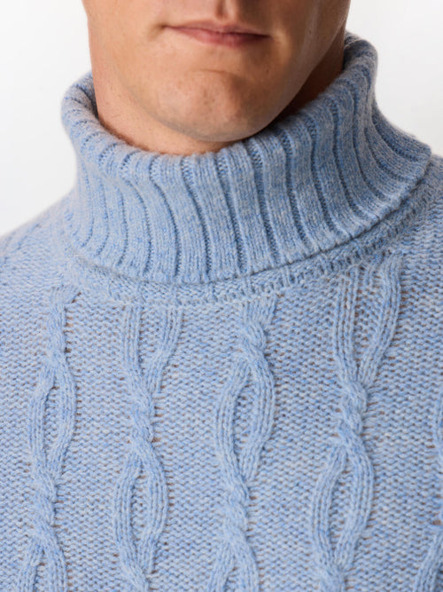 Pull col roulé en laine mélangée bleu azur - Father & Sons   - 3 