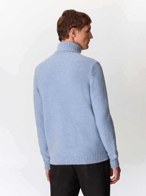 Pull col roulé en laine mélangée bleu azur - 2 - Father & Sons   - 20 