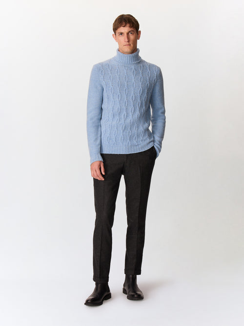 Pull col roulé en laine mélangée bleu azur - Father & Sons   - 4 