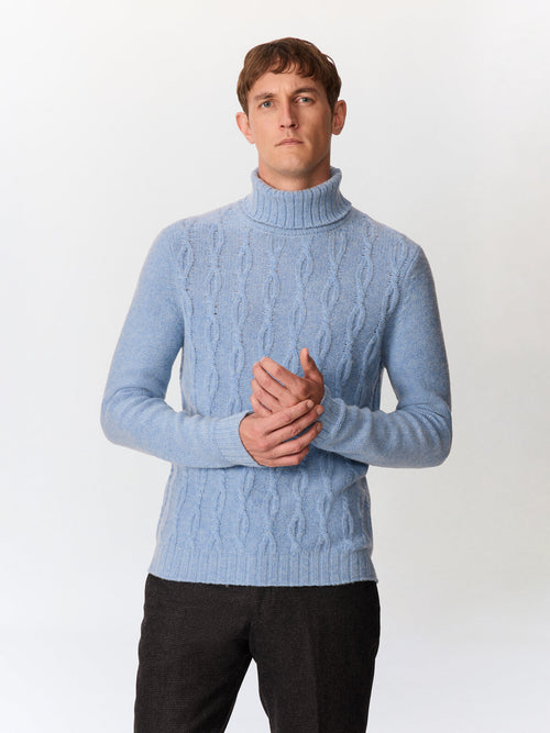 Pull col roulé en laine mélangée bleu azur - 1 - Father & Sons   - 20 