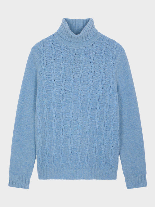 Pull col roulé en laine mélangée bleu azur - Father & Sons   - 1 