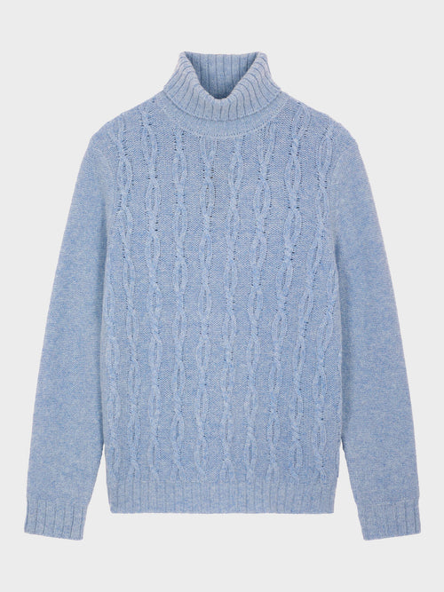 Pull col roulé en laine mélangée bleu azur - Father & Sons   - 5 