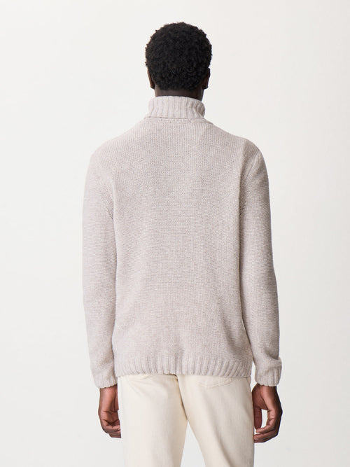 Pull col roulé en laine mélangée beige - 2 - Father & Sons   - 12 