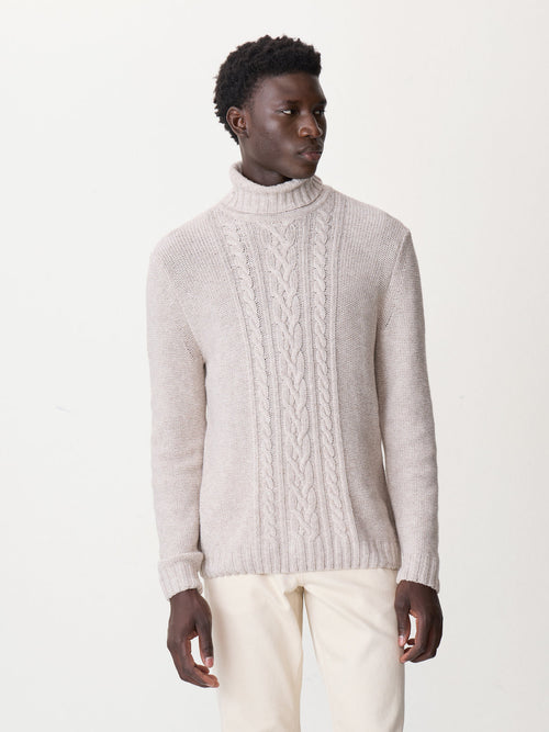 Pull col roulé en laine mélangée beige - 1 - Father & Sons   - 12 