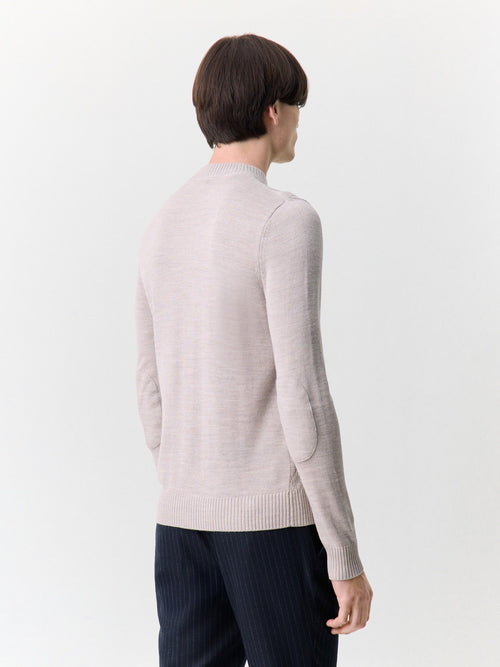 Pull col cheminée boutonné en laine Mérinos mélangée beige - 2 - Father & Sons   - 9 