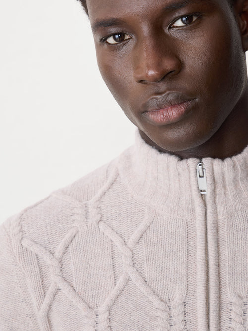 Pull col zippé en laine mélangée beige - Father & Sons   - 4 