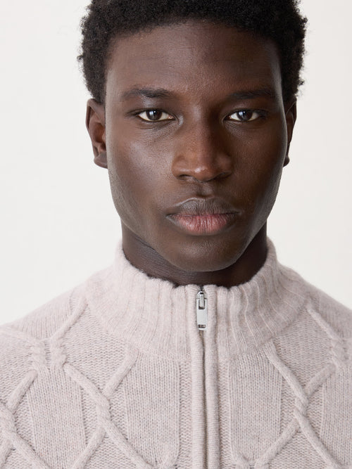 Pull col zippé en laine mélangée beige - Father & Sons   - 3 
