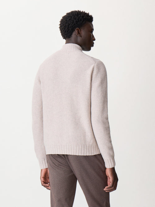 Pull col zippé en laine mélangée beige - 2 - Father & Sons   - 19 