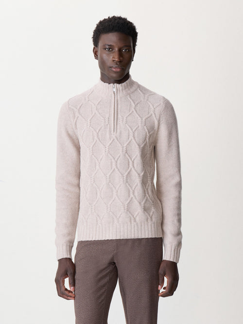 Pull col zippé en laine mélangée beige - 1 - Father & Sons   - 19 