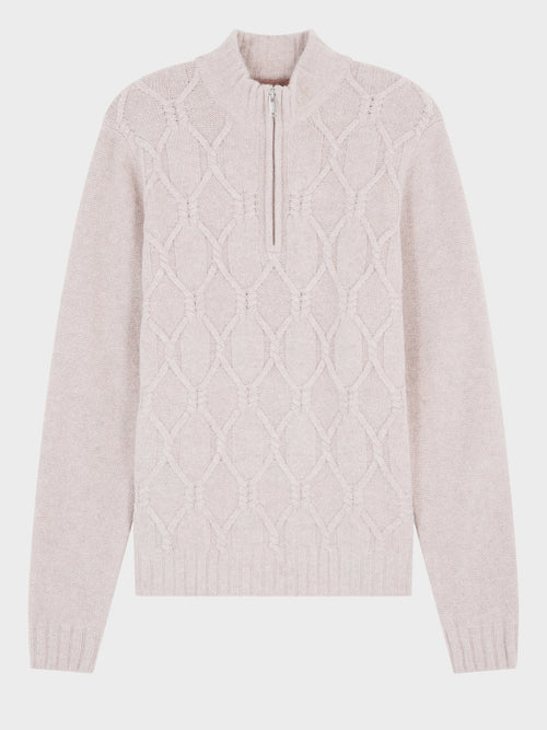 Pull col zippé en laine mélangée beige - Father & Sons   - 5 