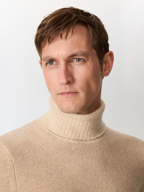Pull col roulé en laine mélangée beige - Father & Sons   - 3 