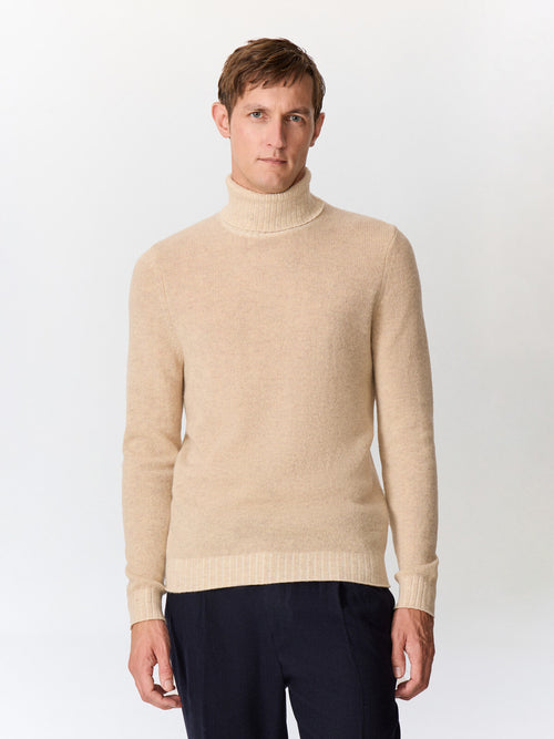 Pull col roulé en laine mélangée beige - Father & Sons   - 1 