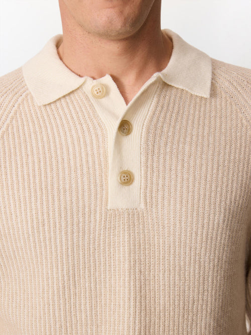 Pull col polo en laine mélangée beige - Father & Sons   - 3 