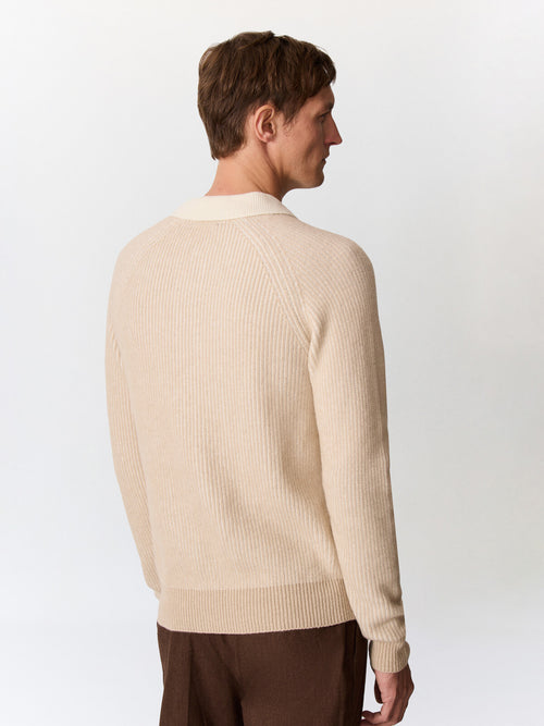 Pull col polo en laine mélangée beige - 2 - Father & Sons   - 4 